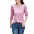 thumbnail image 2 of RXIRUCGD Hauts pour Femmes 2024 Col Rond Couleur Unie Chandail de Base Intérieur Haut/chemise à Manches Longues à Col Rond, Rose, Taille : M, 2 of 9