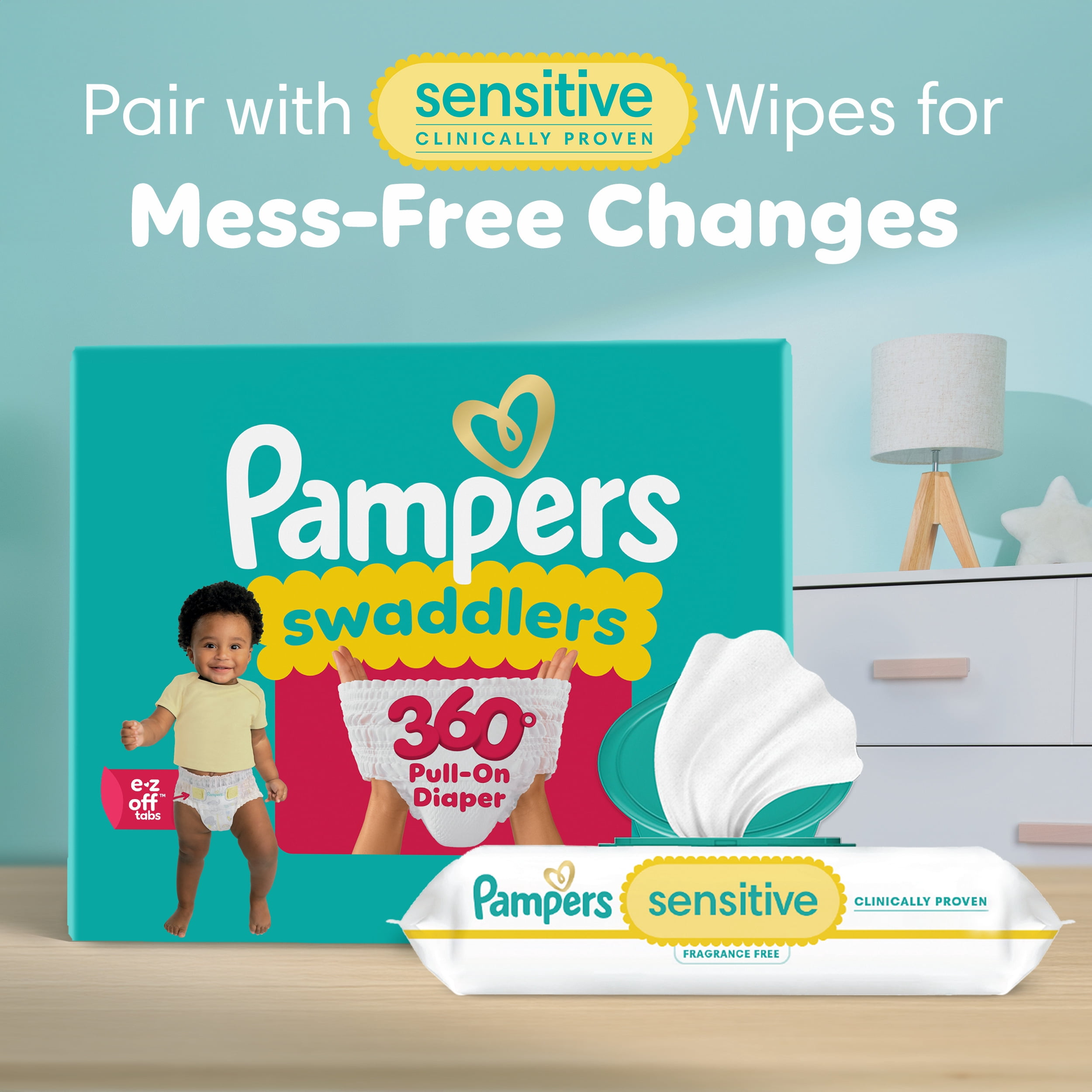 Pampers Couches - Swaddlers 360° - Taille 3, jusqu'à 100 % Anti-Fuites avec Ajustement Sec et Confortable, Onglets Faciles à Enlever Conçus pour des Changements Faciles, Couche à Enfiler
