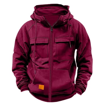 GigrtiJin Men's Full Zip Hoodie Solid Color Multipocket Drawstring Pullover Sweatshirt Streetwear Casual Baggy Long Sleeve Blouse