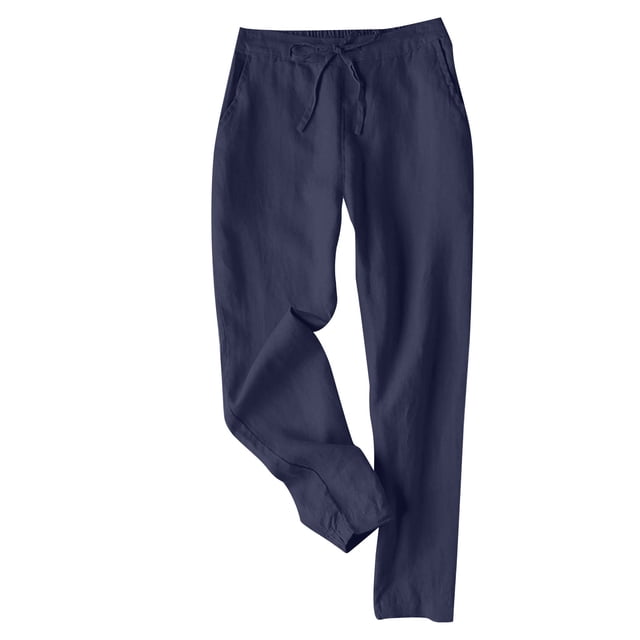 VEKDONE Pantalon Long en Lin pour Femmes Bleu L