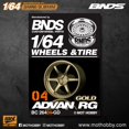 thumbnail image 1 of BNDS 1/64 Gold ABS Wheels With Rubber Tires By BNDS Assembly Rims Modified Parts for Model Car Refitted Model Car 4pcs Set BC26404GD, 1 of 6