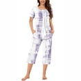 thumbnail image 2 of Rbaofujie Chemises de Nuit et T-Shirts de Nuit pour Femmes, Col Rond Imprimé, Manches Courtes, Ensemble Chemise de Nuit et Pantalon, Tenue d'Intérieur, Pyjamas avec Poches, Peignoir, 2 of 7