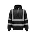 thumbnail image 1 of Men's Solid Color Reflective Hooded Sweatshirt Long Sleeve Sweater Top Loose Road Work High Visibility Pullover (Black,M), 1 of 6