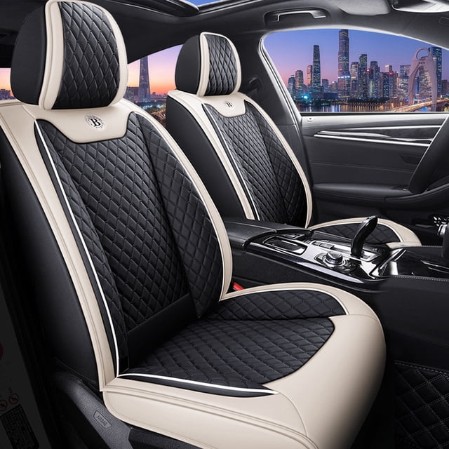 Maidao Car Seat Covers Leather for Renault for Megane/Scala/Grand Modus 1996-Present 5 Seats Water Resistant Front Rear Cushion Protector Black and White