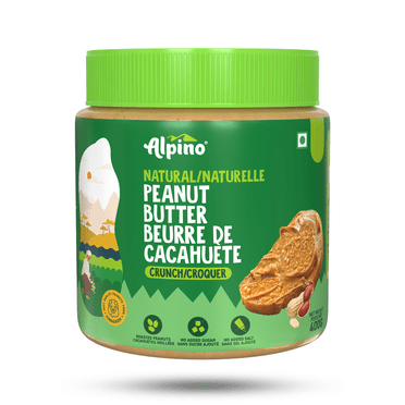 Alpino Beurre d'Arachide Naturel Croquant / 400 g / Arachides Rôties / Sans Sucre Ni Sel Ajoutés / Beurre d'Arachide Croquant / Pot