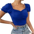 thumbnail image 1 of Lenpel Crop Tops for Women Summer Ruffle Short Sleeve Square Neck Ruched Solid Color Slim T Shirts Going out Blouses, 1 of 7