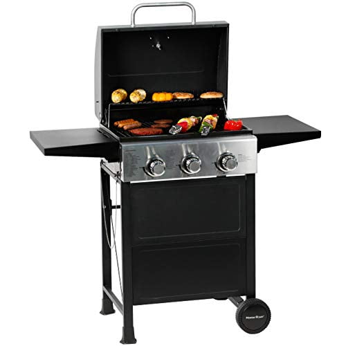 MASTER COOK Barbecue au Gaz Propane à 3 Brûleurs, Gril de Patio/jardin en Acier Inoxydable 30 000 BTU avec Deux Tablettes Pliables
