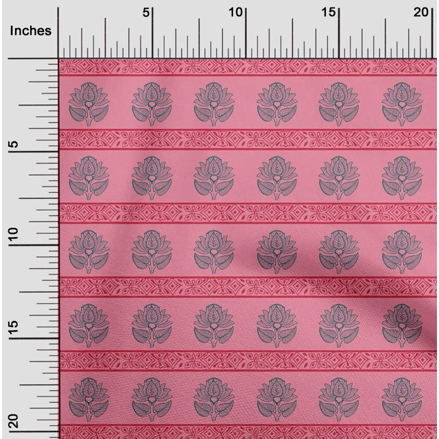 oneOone Cotton Poplin Fabric Leaves & Lotus Block Printed Craft Fabric BTY 42 Inch Wide