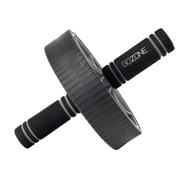 GoZone Ab Wheel – Grey/Black with a wide, no-slip textured wheel and foam grip handles branded with GoZone, designed for core strength and ab training, also suitable for enhancing balance and stability.