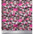 thumbnail image 1 of Soimoi polyester Crepe Fabric Camouflage Texture & Flamingo Bird Printed Fabric 1 Yard 42 Inch Wide, 1 of 3