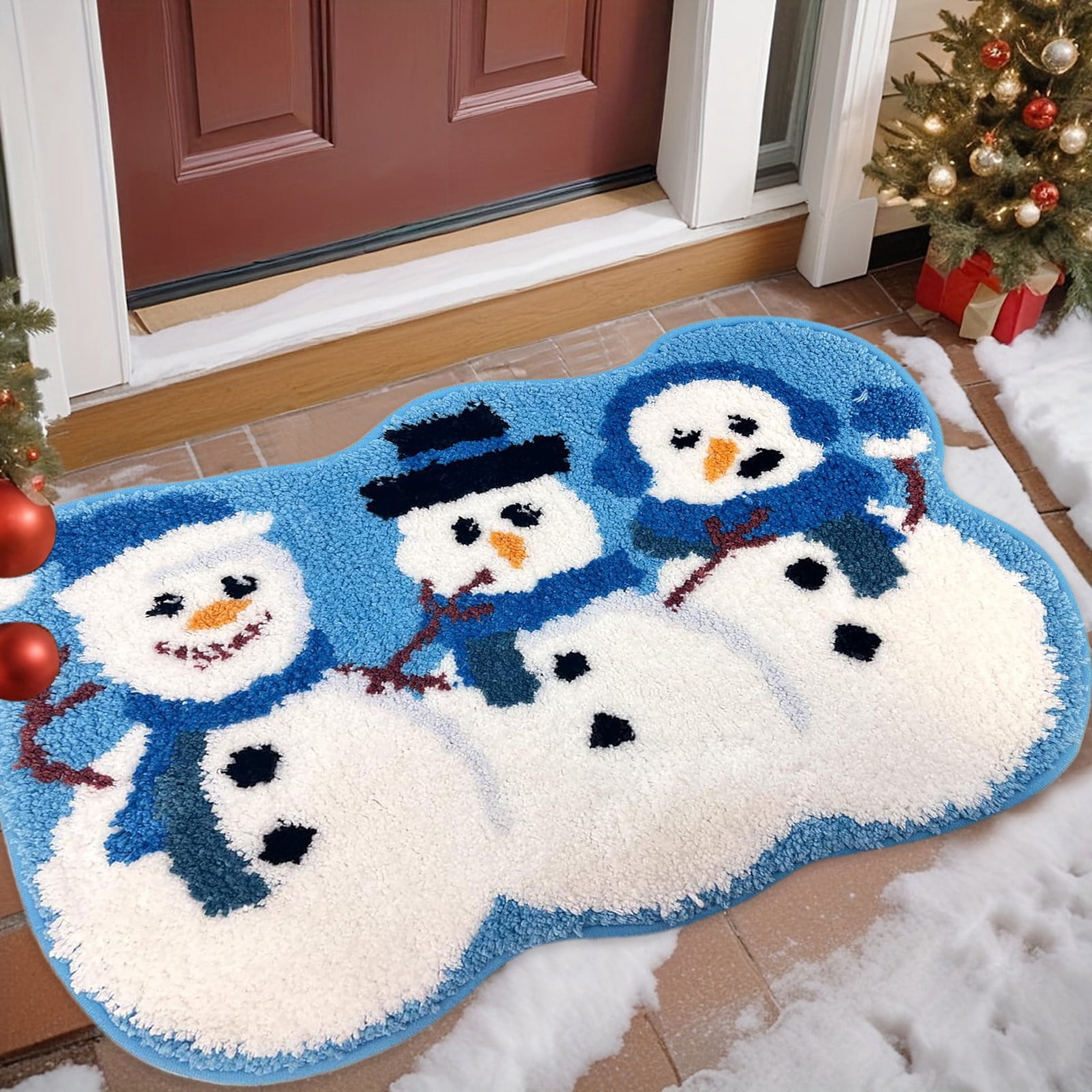 Christmas Bath Mat for Bathroom | Non Slip Bathtub Blanket | Shower Rug for Tub | Soft Absorbent Polyester Bathroom Floor Mat, Washable