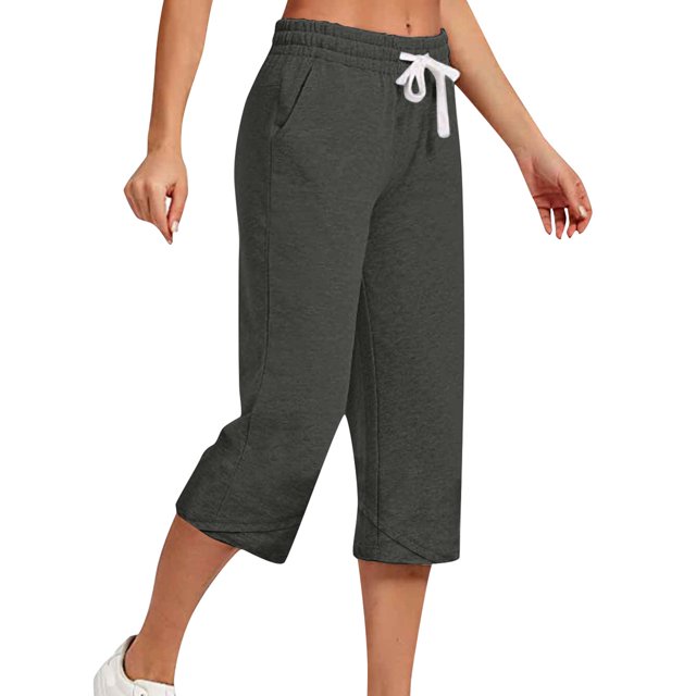 Innerwin Women's High Waist Straight Leg Capri Pants, Solid Color, Dark Gray, Size 2XL