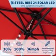 thumbnail image 4 of Garvee 10' x 6.5' Solar Patio Umbrella,Table Umbrella ,Crank & Push Button Tilt, 6 Sturdy Ribs, Red, 4 of 8
