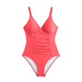 thumbnail image 3 of UPPADA Women's V-Neck One Piece Swimsuit Ruched Tummy Control Bathing Suit One Piece Cute Solid Color Swimsuit Casual Basic Shoulder Straps Swimwear Clearance Red,M, 3 of 8