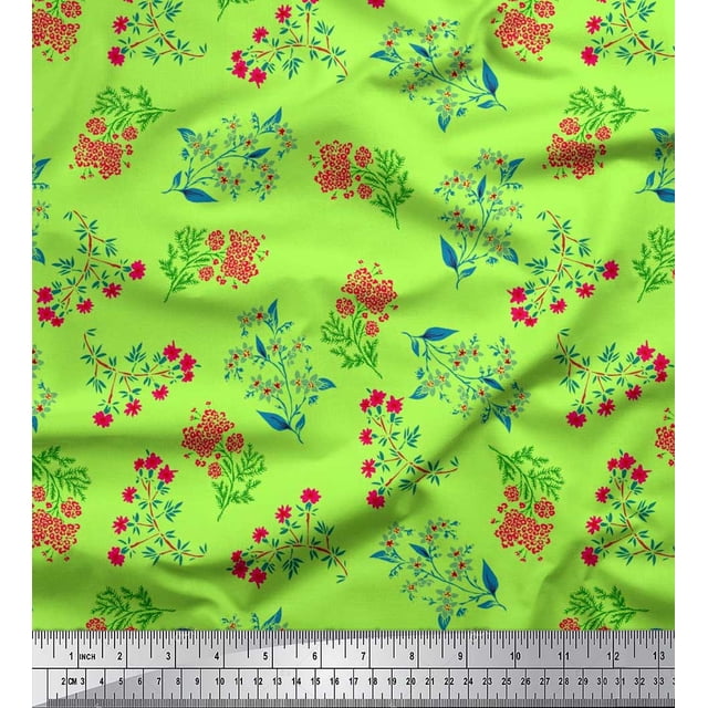 Soimoi Toile Feuilles & Fleurs Roses Imprimés en Tissu Floral par Yard 42 Pouces de Large