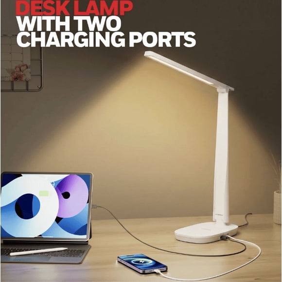 Honeywell HWT-H2 Sunturalux Lampe de Bureau à DEL, Style Moderne, Lumière Protectrice pour les Yeux CRI94, à Intensité Réglable, 4 Modes de Couleur, Pliable, USB A+C, Blanc