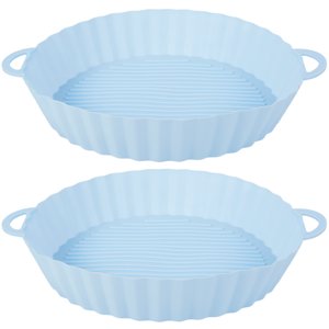 Ikoopy 2pcs Air Fryer Silicone Pot Reusable Air Fryer Silicone Liner Heat Resistant Round Air Fryer Basket with Handle Silicone Baking Tray Pan Air Fry Accessories for Microwave Oven