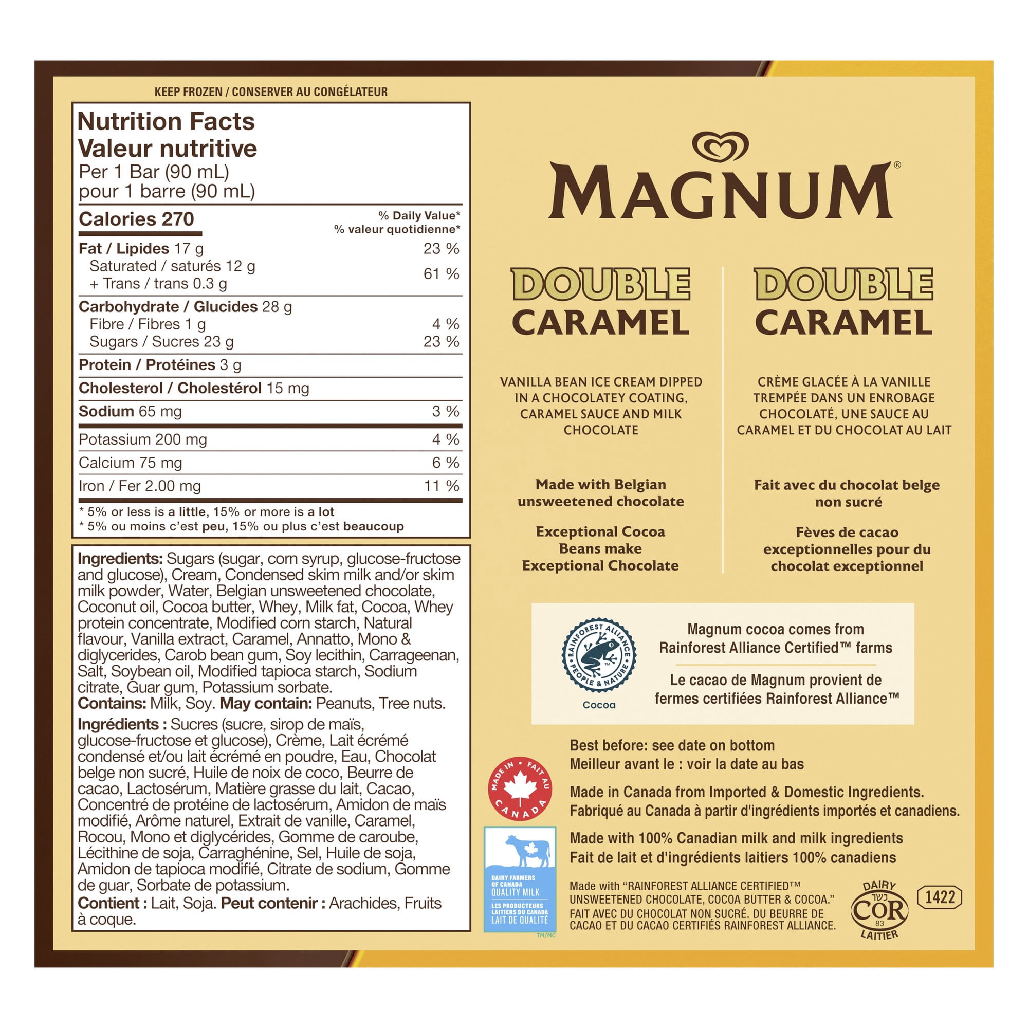 Magnum Barre de Crème Glacée au Caramel Double 3 x 90 ml