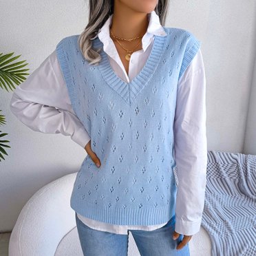 Boovnll Débardeurs pour Femmes, Mode Automne et Hiver Couleur Unie Chandail Tricoté Décontracté avec Col en V, Débardeur pour Femmes