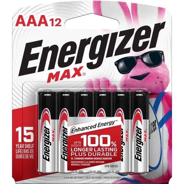 Piles alcalines AAA Energizer MAX, emballage de 12