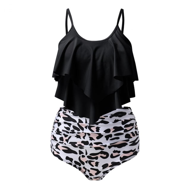 Pisexur Swimsuits for Women Two Piece Bathing Suits Ruffled Flounce Top with High Waisted Bottom Bikini Set