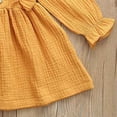 thumbnail image 4 of Splozh Flower Girls Dress Toddler Kids Baby Girl Solid Linen Button Ruffle Party Dress Clothes Yellow,2-3 Years, 4 of 5