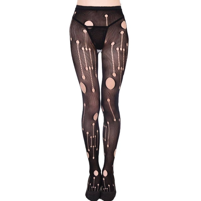 Collants Jacquard Extensibles en Maille Creuse pour Femmes Bas Aguichant en Résille avec Dentelle Creuse