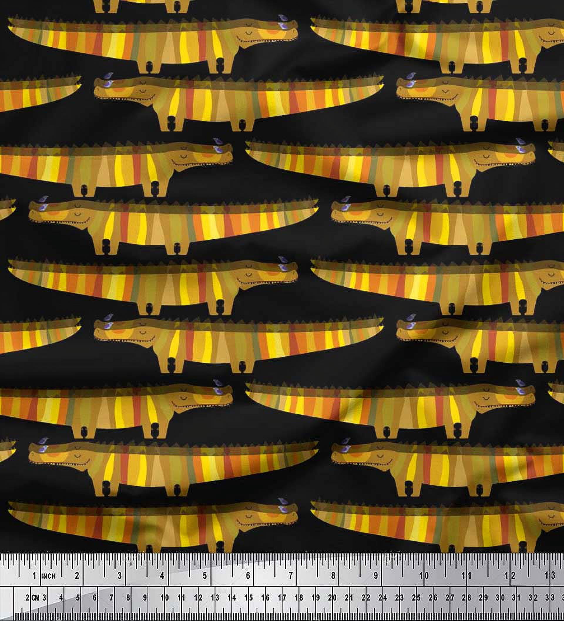 Soimoi Poly Crepe Fabric Crocodile Kids Printed Craft Fabric by The Yard 42 Inch Wide