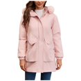 thumbnail image 4 of Women's Solid Mid Length Jacket With Large Collar And Warm Winter Coat,Size:XXL, 4 of 8