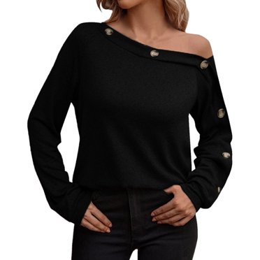 Ketyyh-chn99 T-Shirts pour Femmes Y2K Vêtements Grande Taille Coupe Décontractée Tunique en Tricot Super Doux Haut Noir,G
