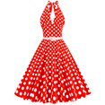 thumbnail image 2 of Birdeem Robe de Soirée pour Femmes, Confortable, d'Été, à Manches Courtes, Dos Nu, Col en V, Vintage, Coupe Régulière, à Pois, 2 of 7
