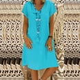 thumbnail image 1 of Meichang Robes en Lin pour Femmes Coton Col en V Manches Courtes Longueur Genou Robes Unies Coupe Ample Plage Vacances Robes Robe Midi pour Femmes, 1 of 5