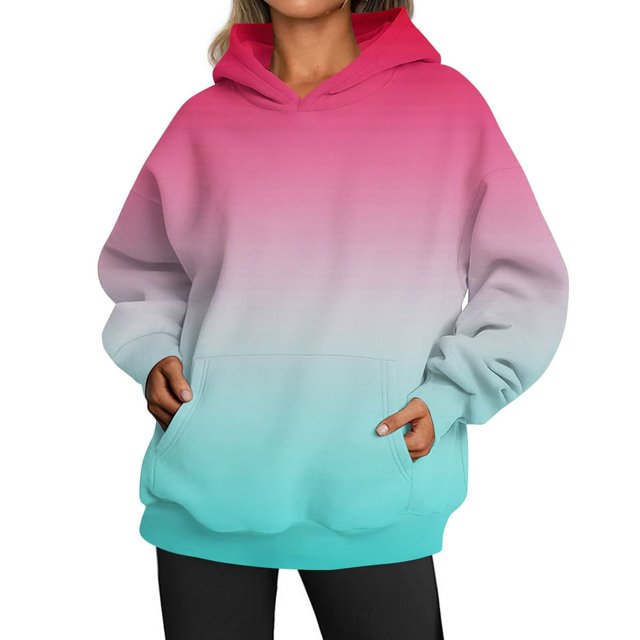 MesaSe Femmes de la Mode Quotidienne Polyvalent Casual Sweat-Shirts à Col Rond à Manches Longues Gradient Top Sweat-Shirts Rose M