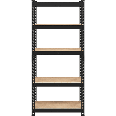 FullFurnique 59″ Height 5 Tier Metal Boltless Storage Shelf with Anti-Skid Rubber Pads, Black