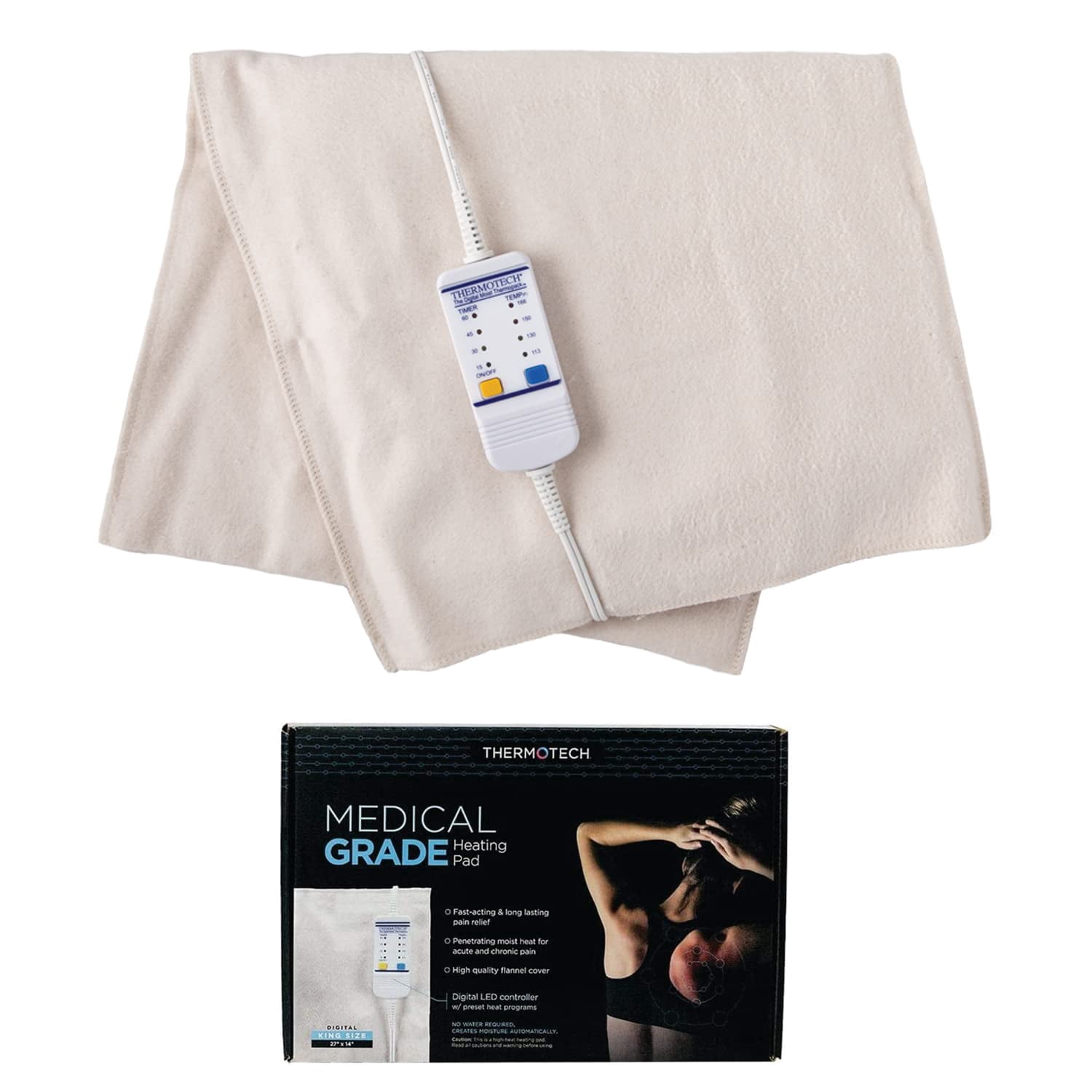 Medical Grade Heating pad with Automatic Moist Heat by Thermotech, High Heat Heating pad for Back Pain and Cramps - Extra Large King Digital - 26" by 14"