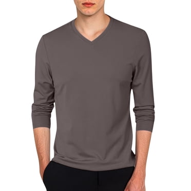Ediodpoh Men's Slim Fit Lightweight V Neck Long Sleeve T Shirt Casual Layering Top T-Shirts for Men Coffee XL