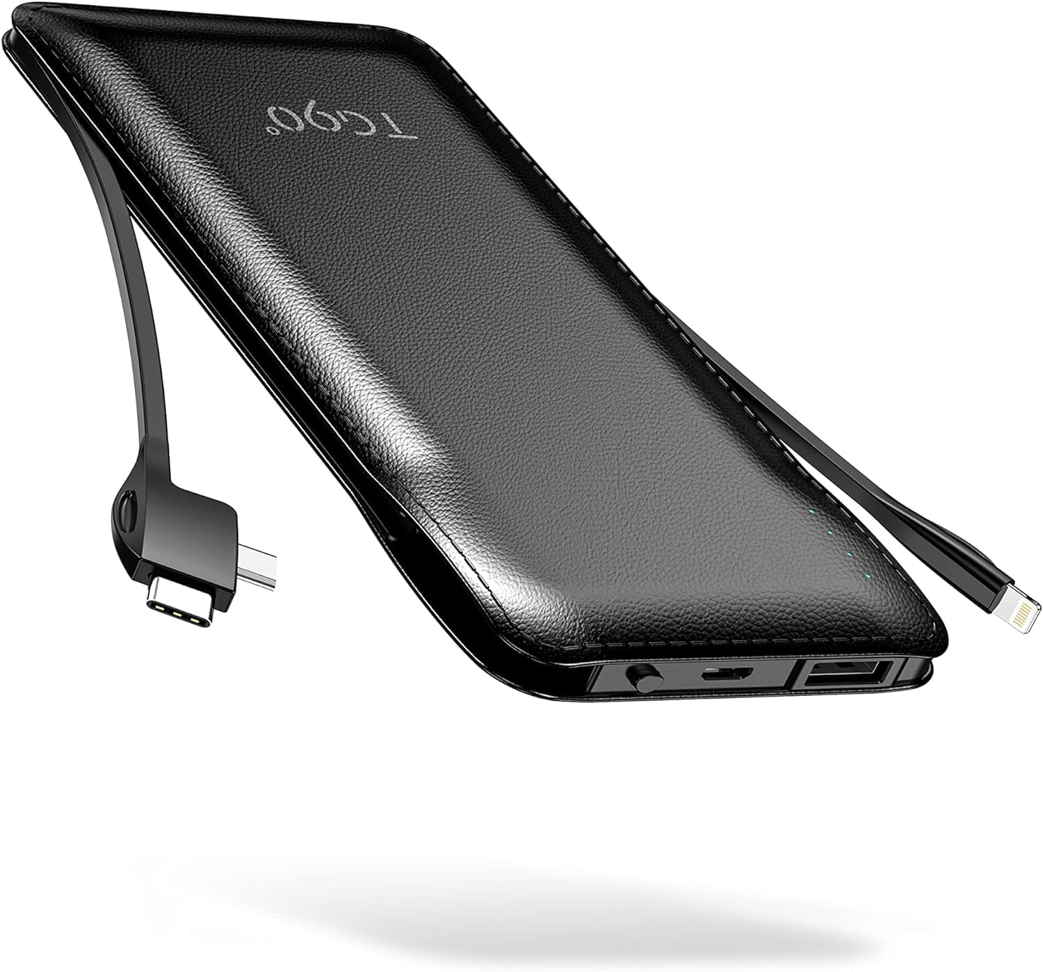 TG90&deg; Portable Charger with Cords 10000mAh Power Bank with Built in Cables Battery Backup Cell Phone External Battery Pack Compatible with iPhone16/15 and Android Phone Travel B
