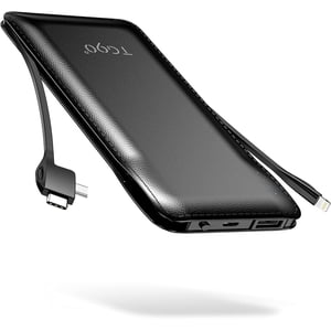 TG90&deg; Portable Charger with Cords 10000mAh Power Bank with Built in Cables Battery Backup Cell Phone External Battery Pack Compatible with iPhone16/15 and Android Phone Travel B