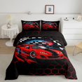 thumbnail image 2 of Erosebridal Cool Speed Racing Car Bedding Toddler Comforter Set, Neon Gradient Honeycomb Down Comforter, Black Red, Reversible 2pcs, 2 of 7