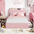 thumbnail image 2 of Bingirl Pink Queen Bed Frame with Storage Headboard and 2 Drawers, Boucle Upholstered Platform, Built-in Bookcase, No Box Spring Needed, Easy Assembly, Durable & Stylish for Girls, 2 of 7