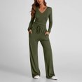 thumbnail image 2 of Diufon Matching Lounge Sets for Women Fall Outfits Long Sleeve V Neck Shirts Wide Leg Drawstring Pants with Pockets, 2 of 9