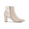 thumbnail image 3 of BLISSFUL STEP Women's Pointed Toe Plaid Block Heels Ankle Boots Beige 6, 3 of 7