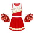 thumbnail image 2 of Xnihocha Costume de Cheerleading pour Filles, Uniforme de Chef de Cheerleading, Ensemble de Fête avec Jupe Plissée et Pompons Rouge 10, 2 of 6