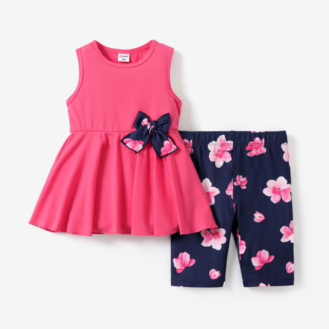 PatPat Sweet Girls 2pcs Plants and Floral Polyester/Cotton Set