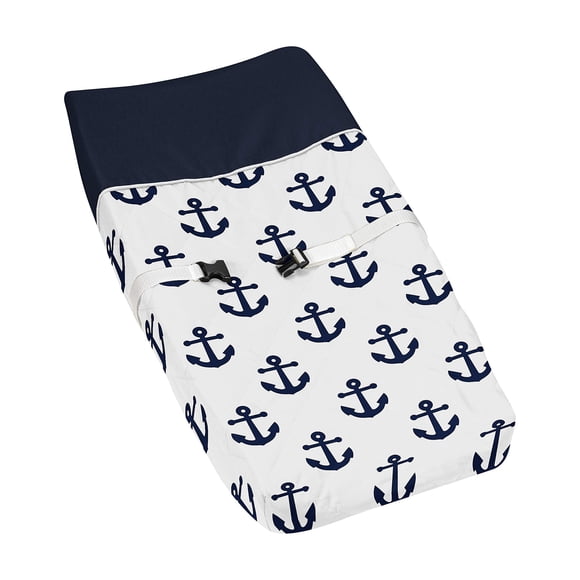 Sweet Jojo Designs Housse de Matelas à Langer pour Bébé Garçon Fille Ancres Bleu Marine Blanc - Thème Nautique Voilier Océan Marin Ancre Unisexe Neutre