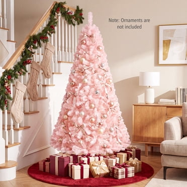 Costway 6 FT Hinged Christmas Tree with Folding Metal Stand Pink