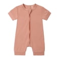 thumbnail image 1 of WEIYLL Boys Rompers Zipper Short Sleeve Sleeper Solid Color Summer Crew Neck Rose Gold Baby Playsuit for 18-24 Months, 1 of 2