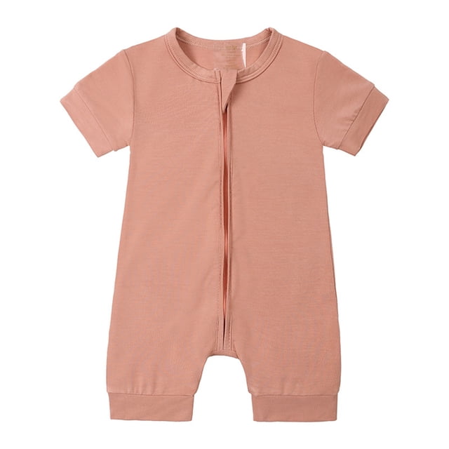 WEIYLL Boys Rompers Zipper Short Sleeve Sleeper Solid Color Summer Crew Neck Rose Gold Baby Playsuit for 18-24 Months