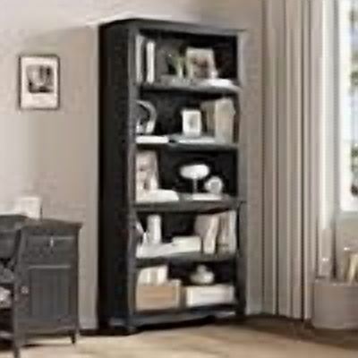 71 Inch Farmhouse Bookcase with Adjustable Shelves, 5 Tier Tall Bookshelf with Wooden Legs, Open Storage, Metal Frame, Rustic Vintage Book Shelf for Living Room, Office, Library,Black