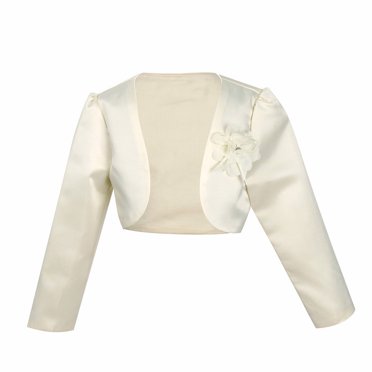 Runhomal Kids Girls Long Sleeve Satin Short Cardigan Bolero Shrug Wedding Flower Girl Dress Cover Up Beige 100